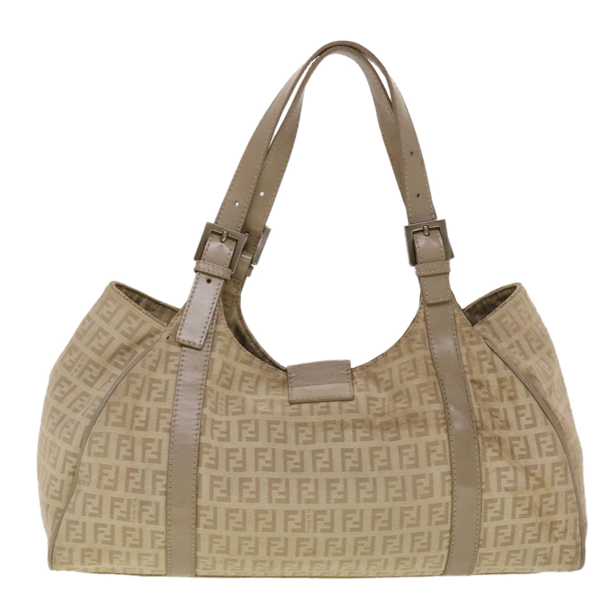 FENDI Zucchino Canvas Mamma Baguette Hand Bag Leather Beige Auth 45281 - 0