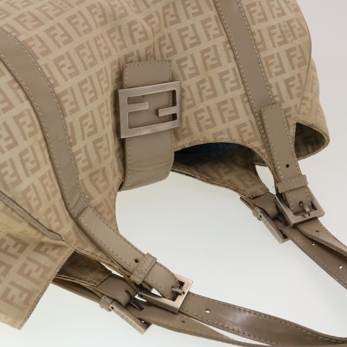 FENDI Zucchino Canvas Mamma Baguette Hand Bag Leather Beige Auth 45281