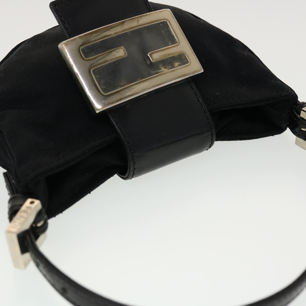 FENDI Mini Mamma Baguette Pouch Nylon Leather Black Auth 45284