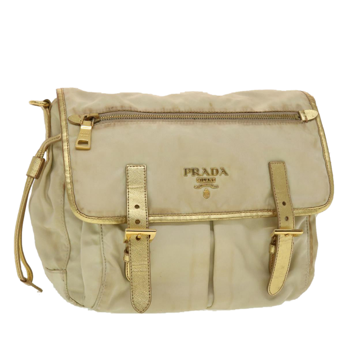 PRADA Shoulder Bag Nylon Leather Ivory Auth 45288