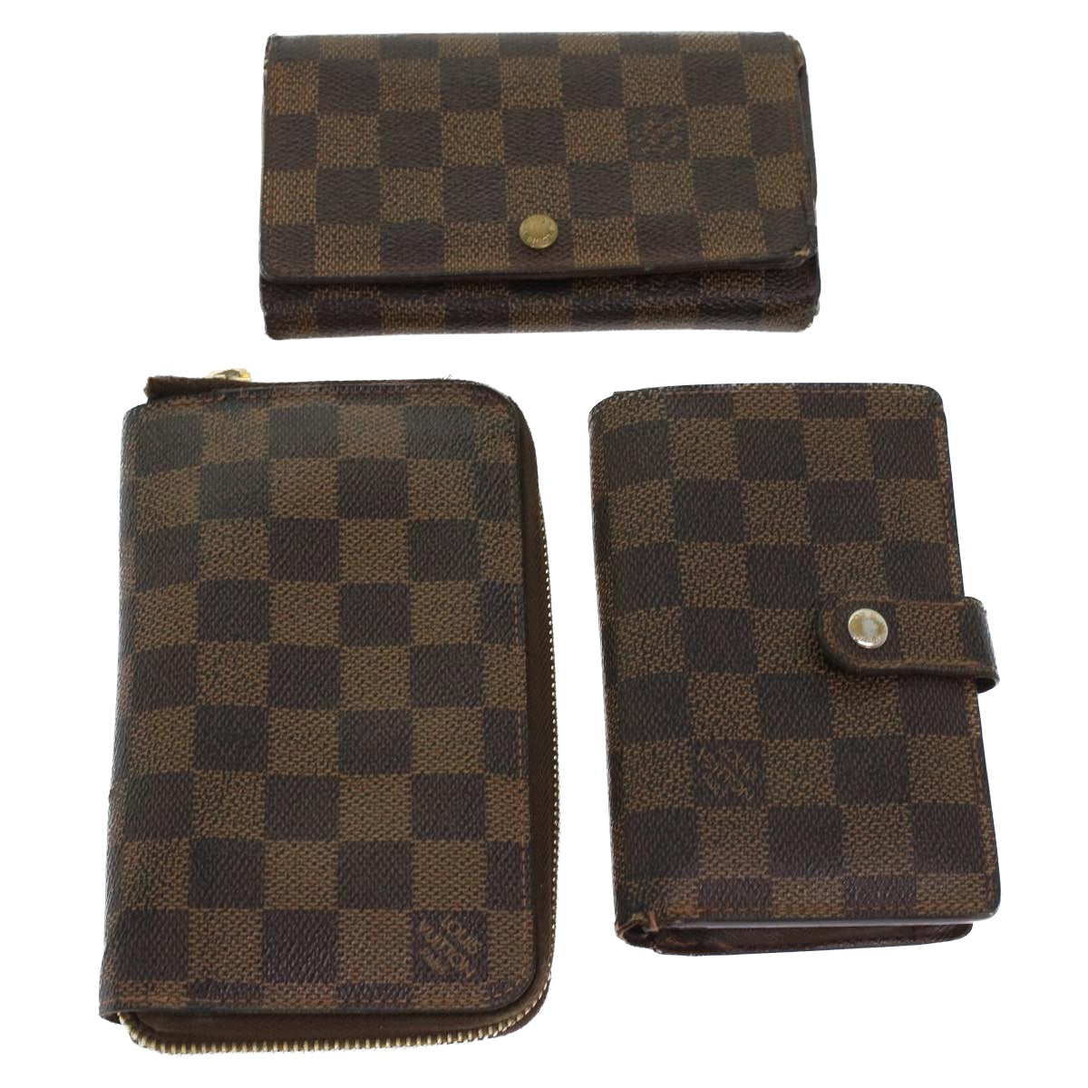 LOUIS VUITTON Damier Ebene Wallet 3Set LV Auth 45406