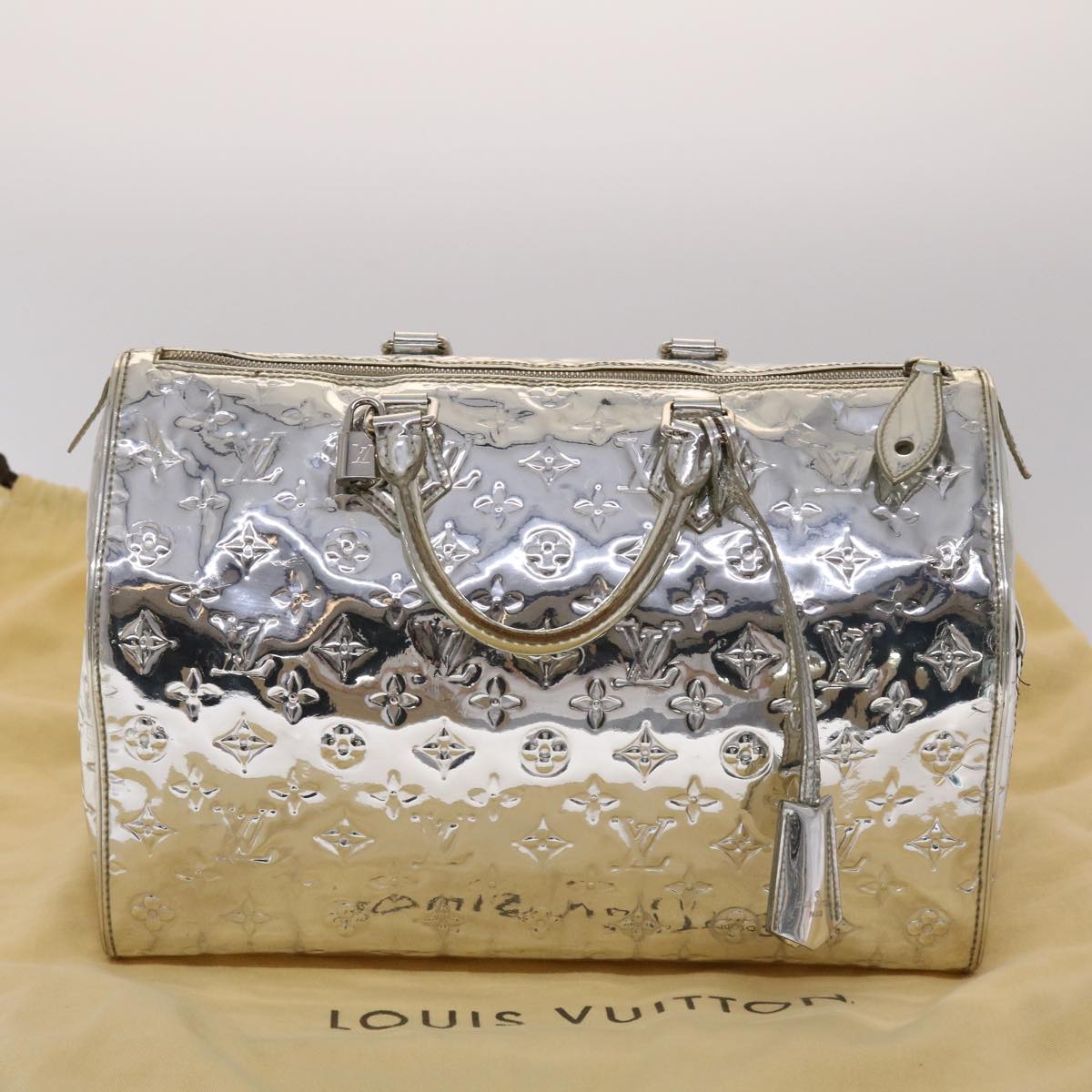 LOUIS VUITTON Monogram Miroir Speedy 35 Hand Bag Silver Argent LV Auth 45426A