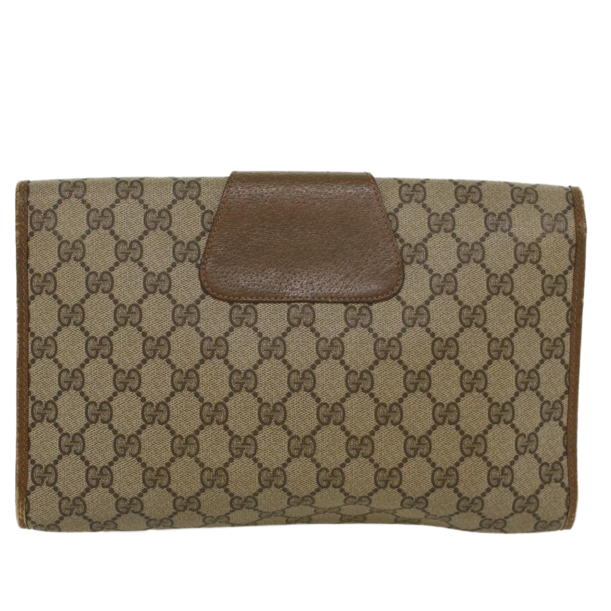 GUCCI GG Canvas Web Sherry Line Clutch Bag PVC Leather Beige Red Auth 45599 - 0