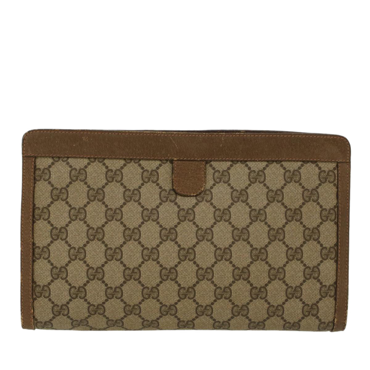 GUCCI GG Canvas Web Sherry Line Clutch Bag PVC Leather Beige Red Auth 45600 - 0