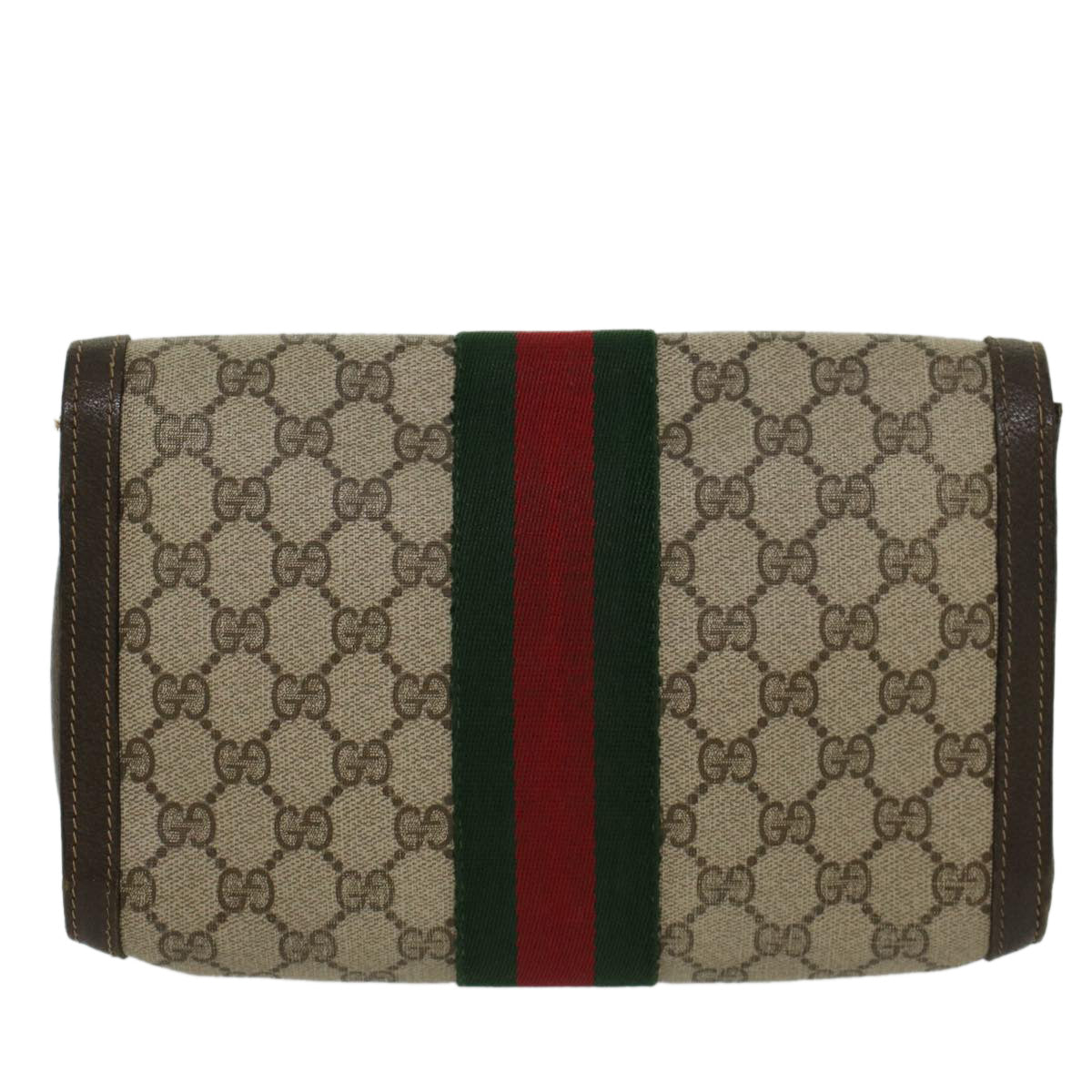 GUCCI GG Canvas Web Sherry Line Clutch Bag PVC Leather Beige Red Auth 45601 - 0