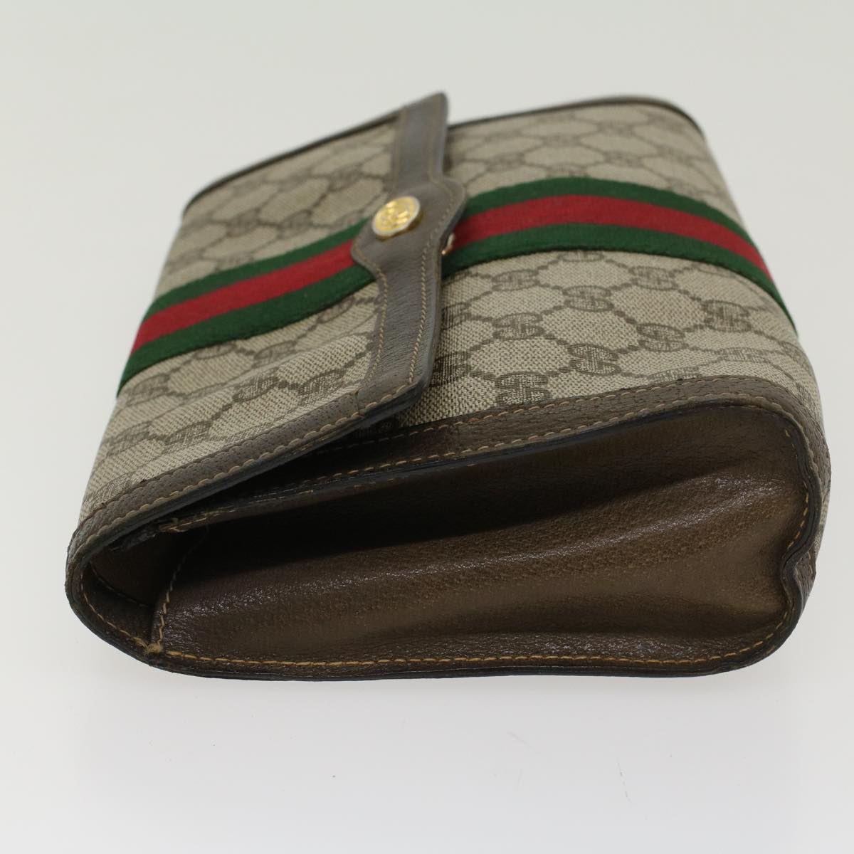 GUCCI GG Canvas Web Sherry Line Clutch Bag PVC Leather Beige Red Auth 45601