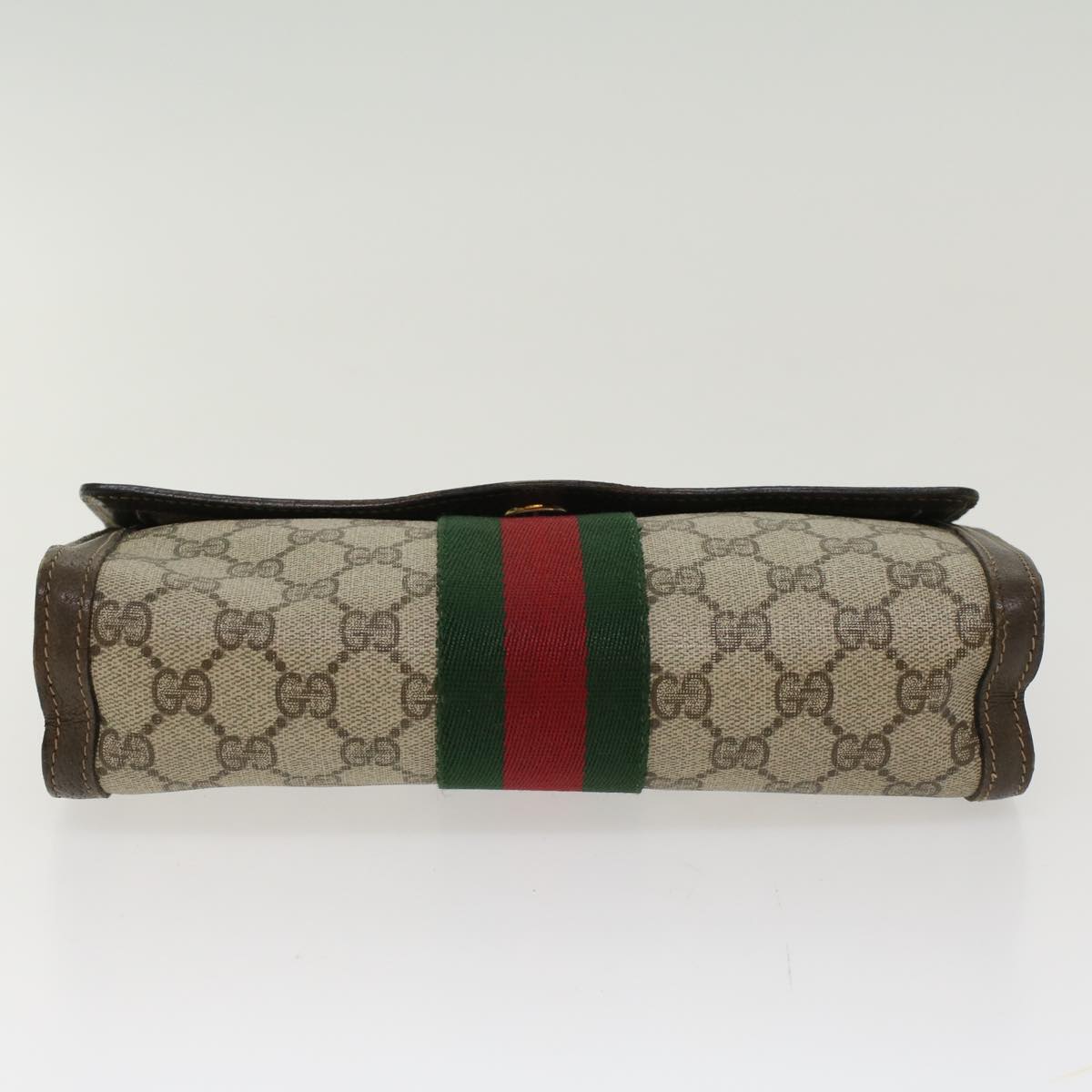 GUCCI GG Canvas Web Sherry Line Clutch Bag PVC Leather Beige Red Auth 45601