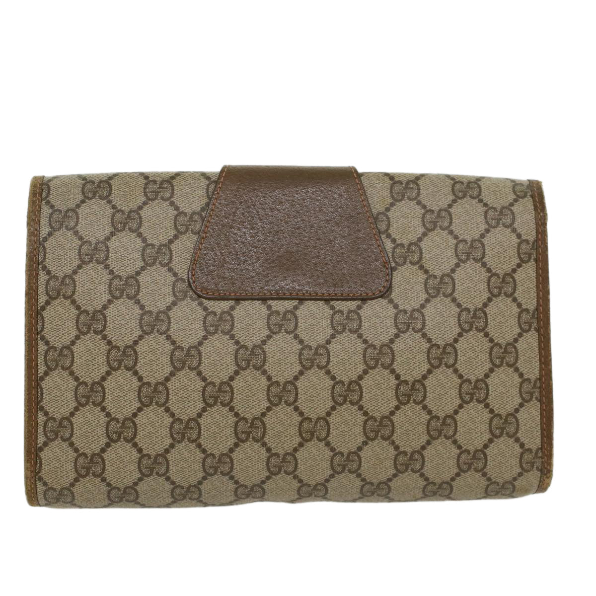 GUCCI GG Canvas Web Sherry Line Clutch Bag PVC Leather Beige Red Auth 45602 - 0