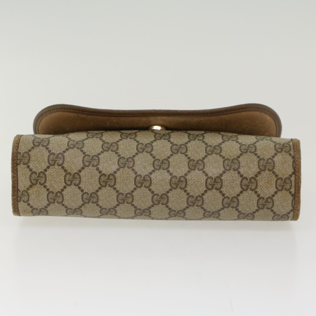 GUCCI GG Canvas Web Sherry Line Clutch Bag PVC Leather Beige Red Auth 45602