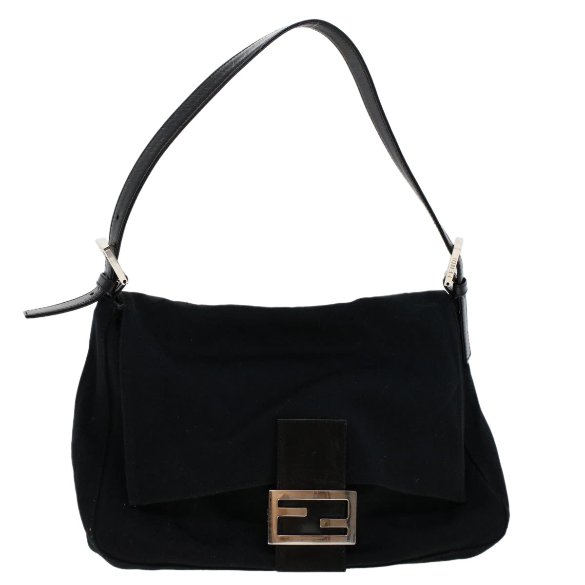 FENDI Mamma Baguette Shoulder Bag Nylon Black Auth 45607