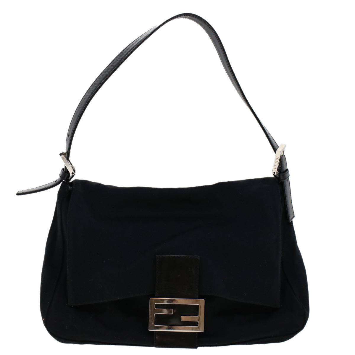 FENDI Mamma Baguette Shoulder Bag Nylon Black Auth 45607