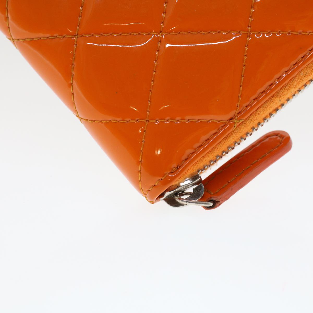 CHANEL Matelasse Long Wallet Enamel Orange CC Auth 45618