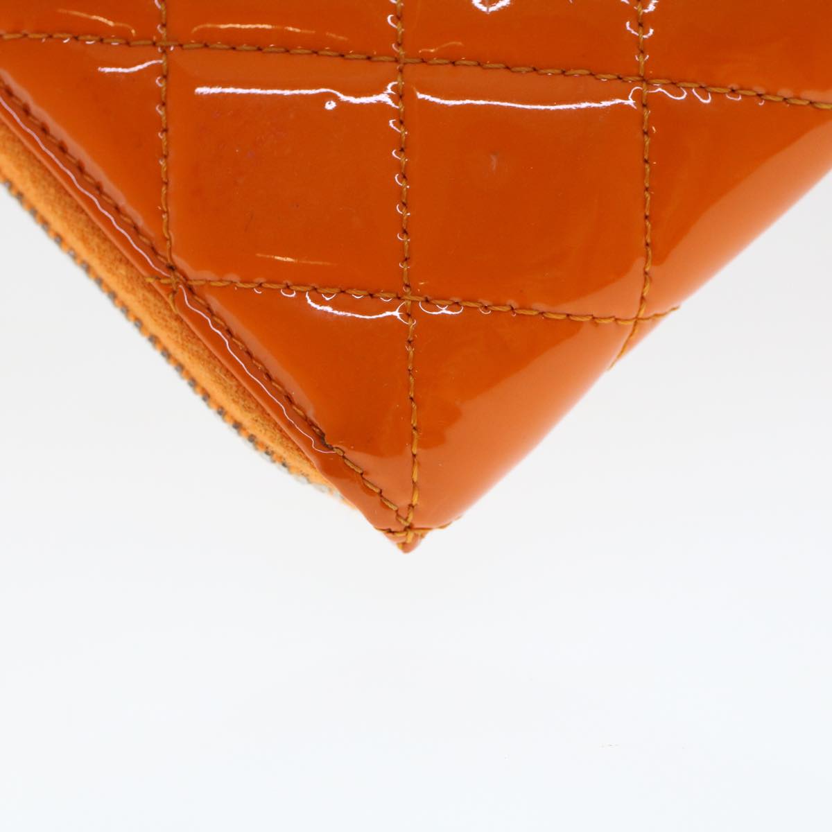 CHANEL Matelasse Long Wallet Enamel Orange CC Auth 45618