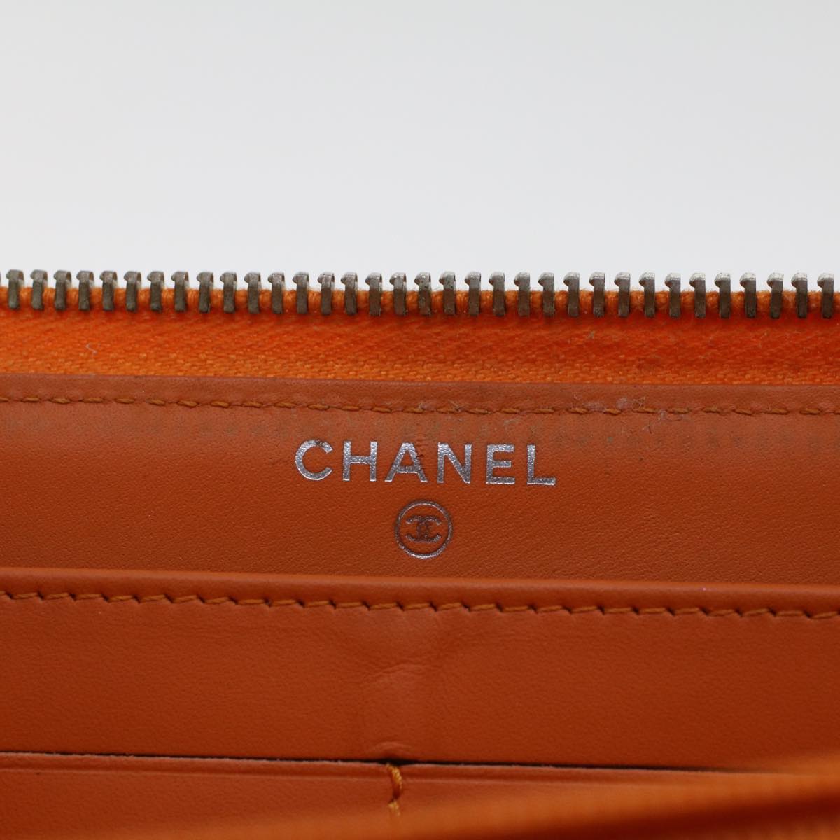 CHANEL Matelasse Long Wallet Enamel Orange CC Auth 45618