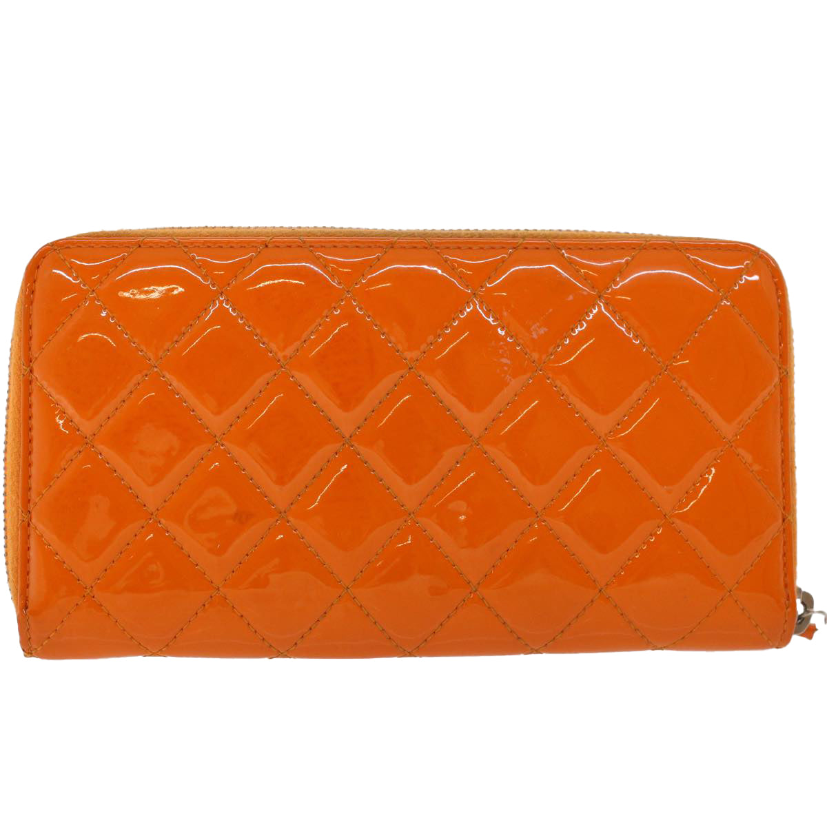 CHANEL Matelasse Long Wallet Enamel Orange CC Auth 45618 - 0