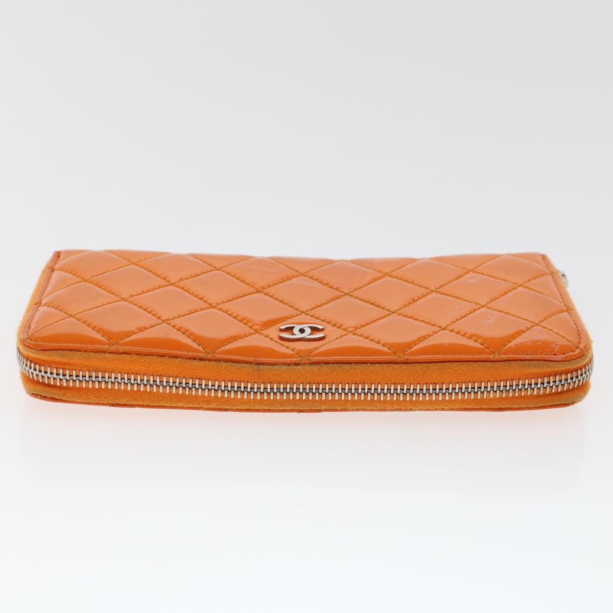 CHANEL Matelasse Long Wallet Enamel Orange CC Auth 45618