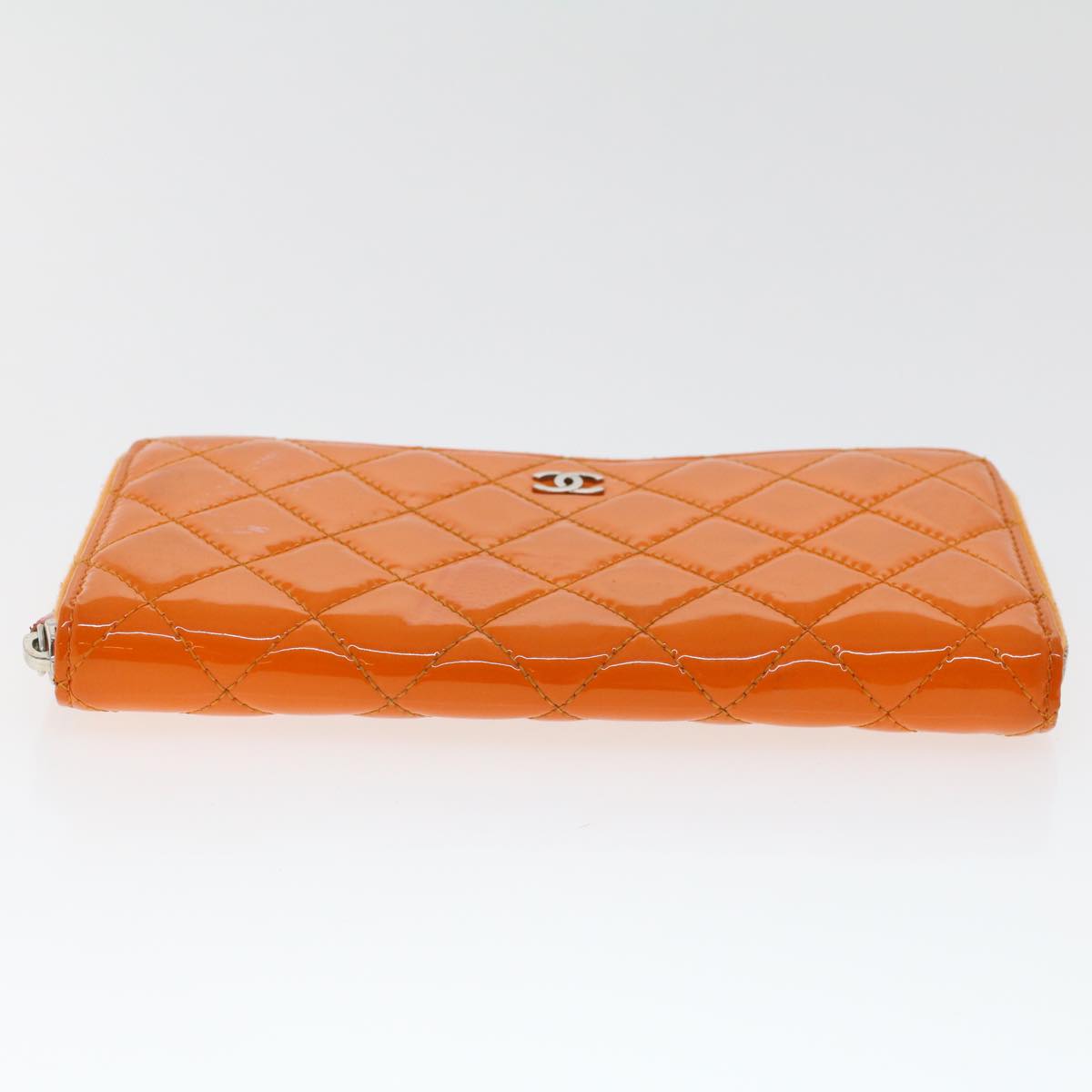 CHANEL Matelasse Long Wallet Enamel Orange CC Auth 45618