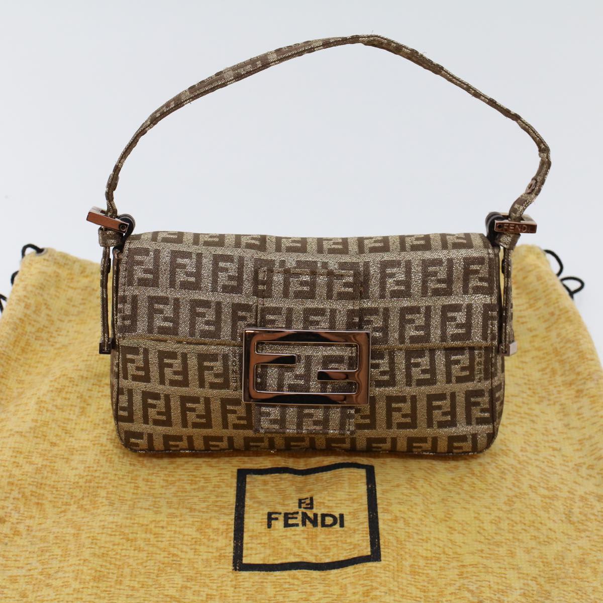 FENDI Zucchino Canvas Mini Mamma Baguette Pouch Gold Tone Auth 45633A