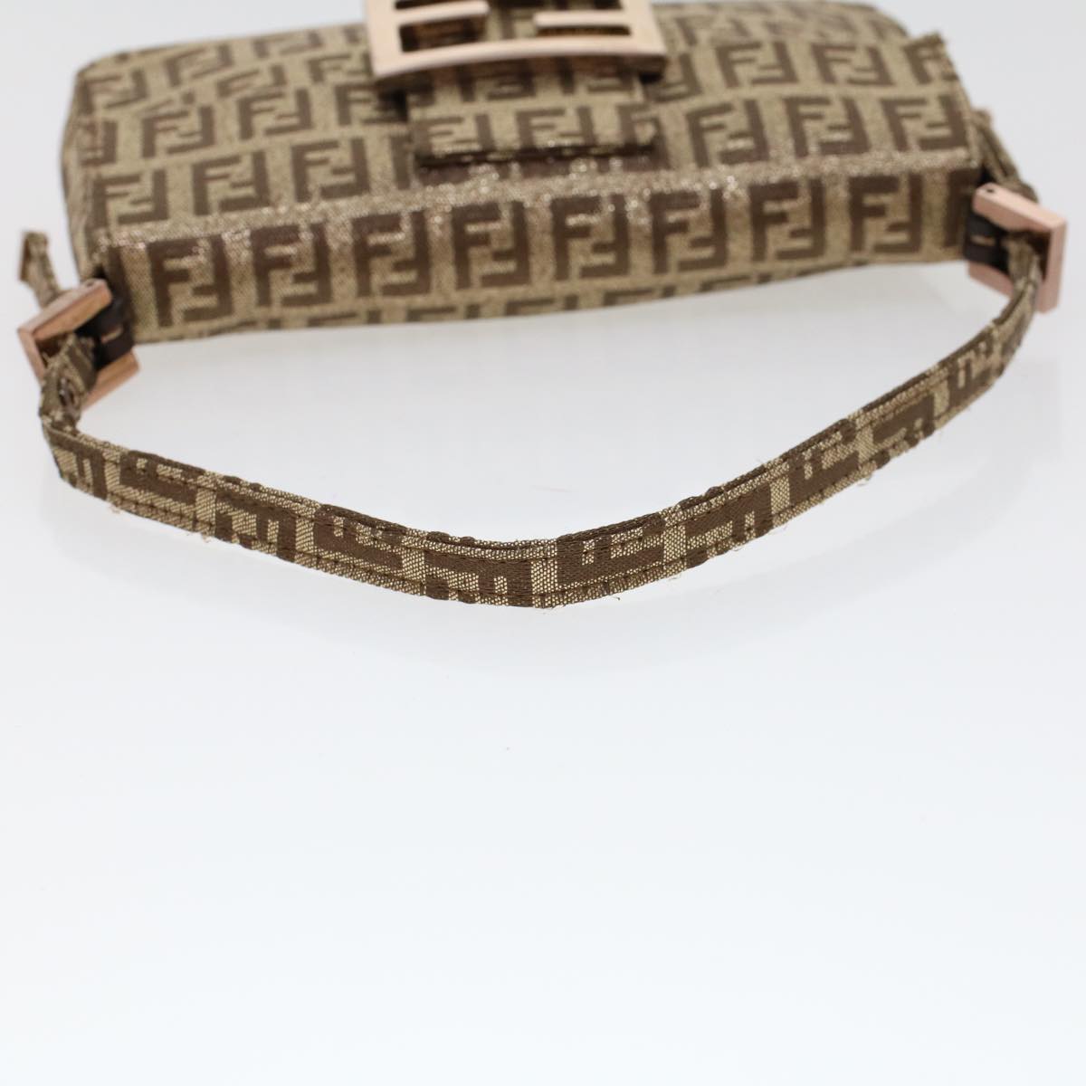 FENDI Zucchino Canvas Mini Mamma Baguette Pouch Gold Tone Auth 45633A