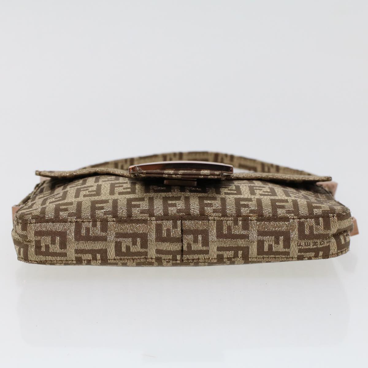 FENDI Zucchino Canvas Mini Mamma Baguette Pouch Gold Tone Auth 45633A