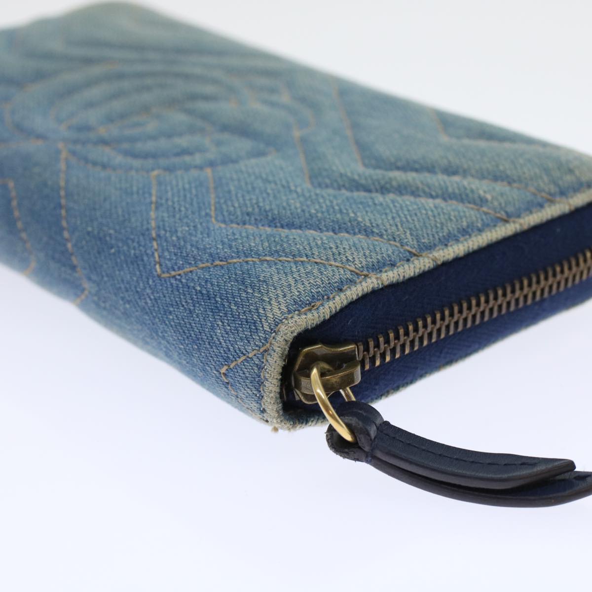 GUCCI GG Canvas Long Wallet Denim Blue 443123 Auth 45639