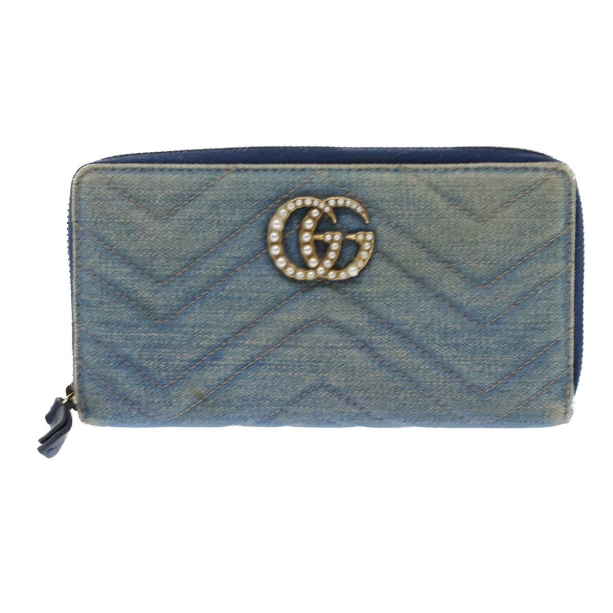 GUCCI GG Canvas Long Wallet Denim Blue 443123 Auth 45639