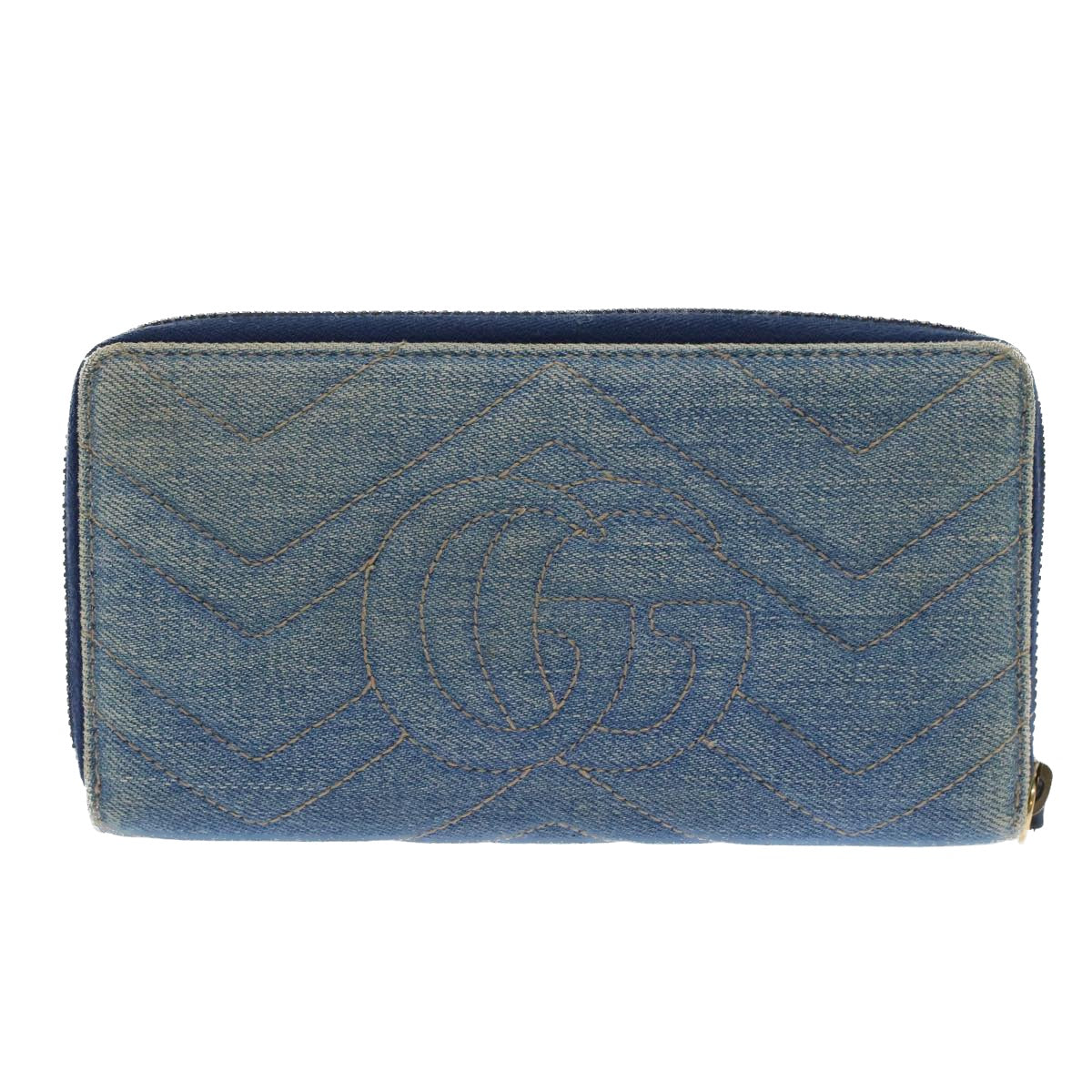 GUCCI GG Canvas Long Wallet Denim Blue 443123 Auth 45639 - 0