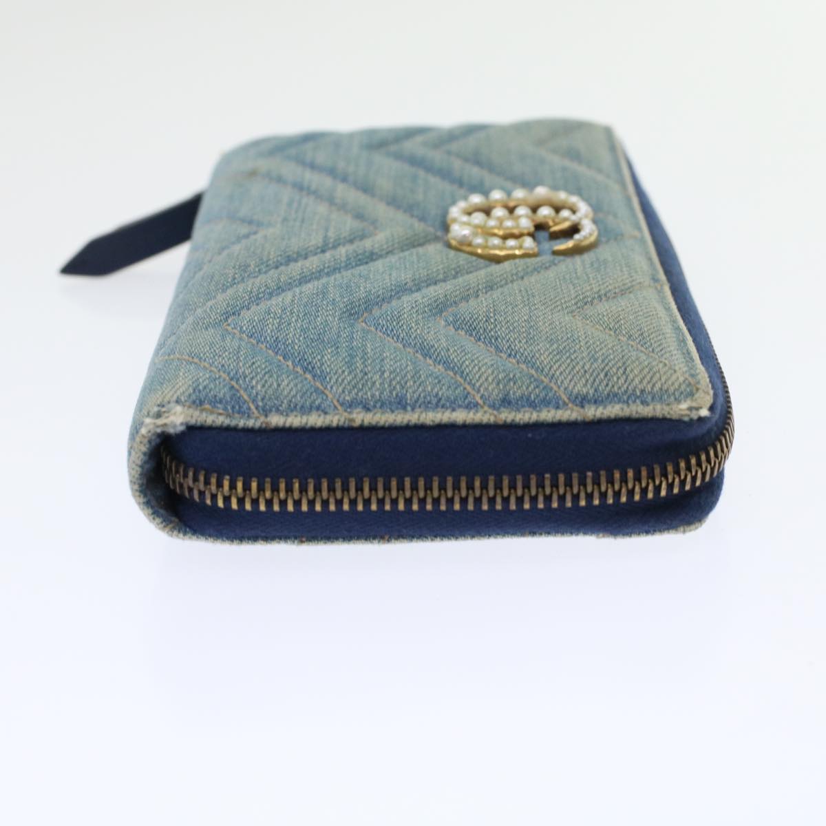 GUCCI GG Canvas Long Wallet Denim Blue 443123 Auth 45639