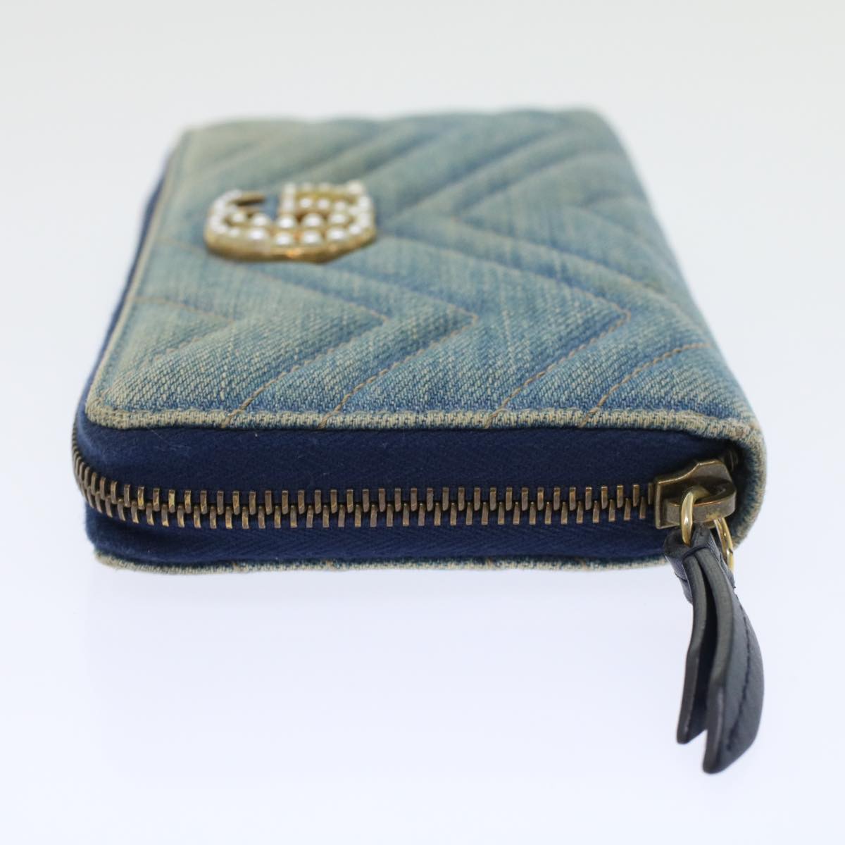 GUCCI GG Canvas Long Wallet Denim Blue 443123 Auth 45639