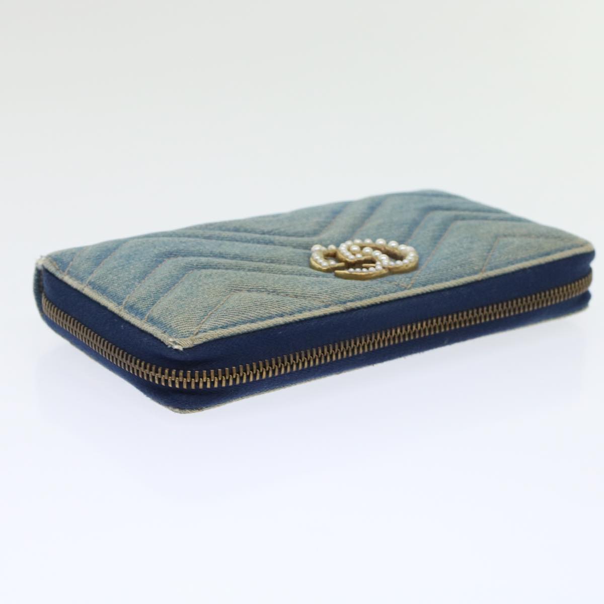 GUCCI GG Canvas Long Wallet Denim Blue 443123 Auth 45639