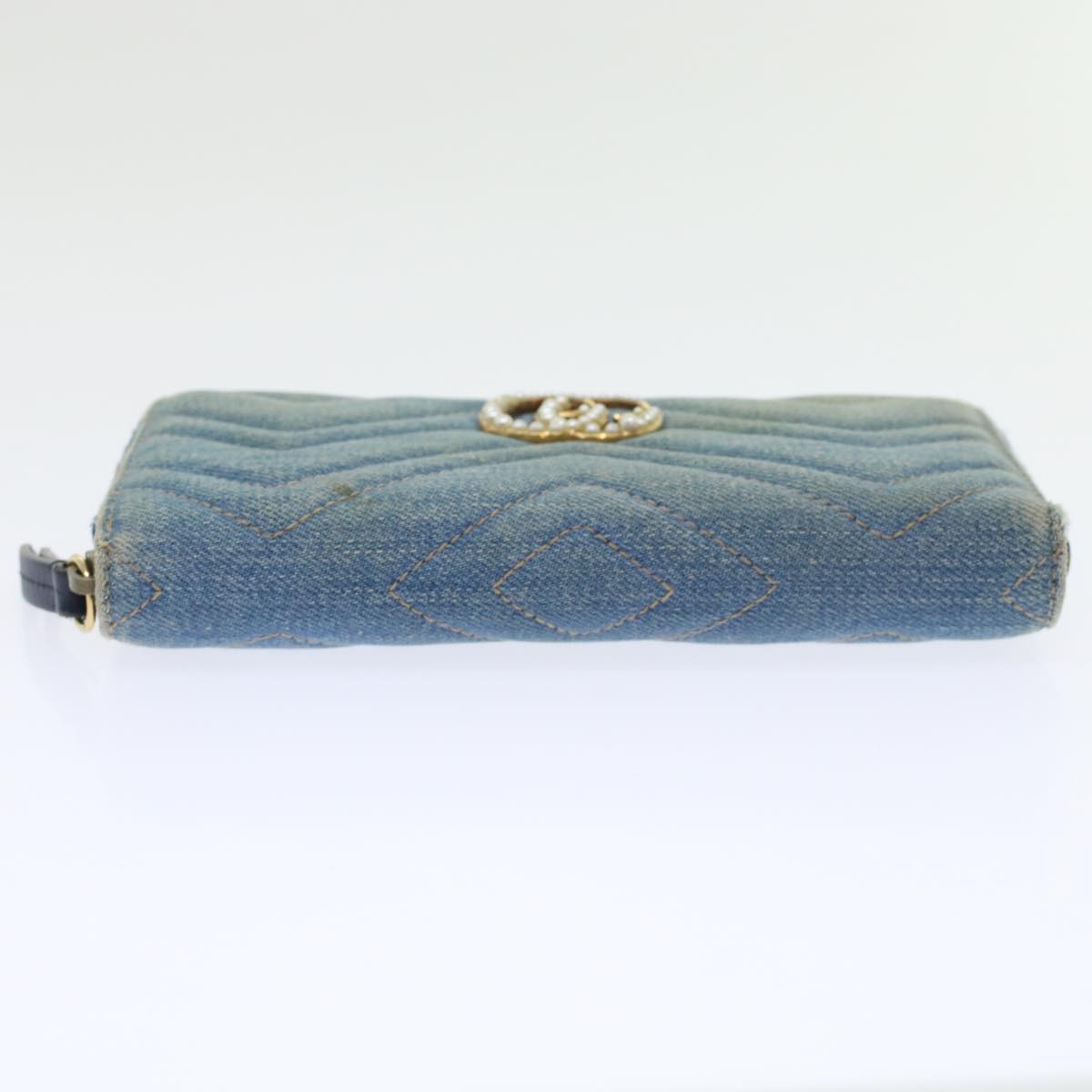 GUCCI GG Canvas Long Wallet Denim Blue 443123 Auth 45639