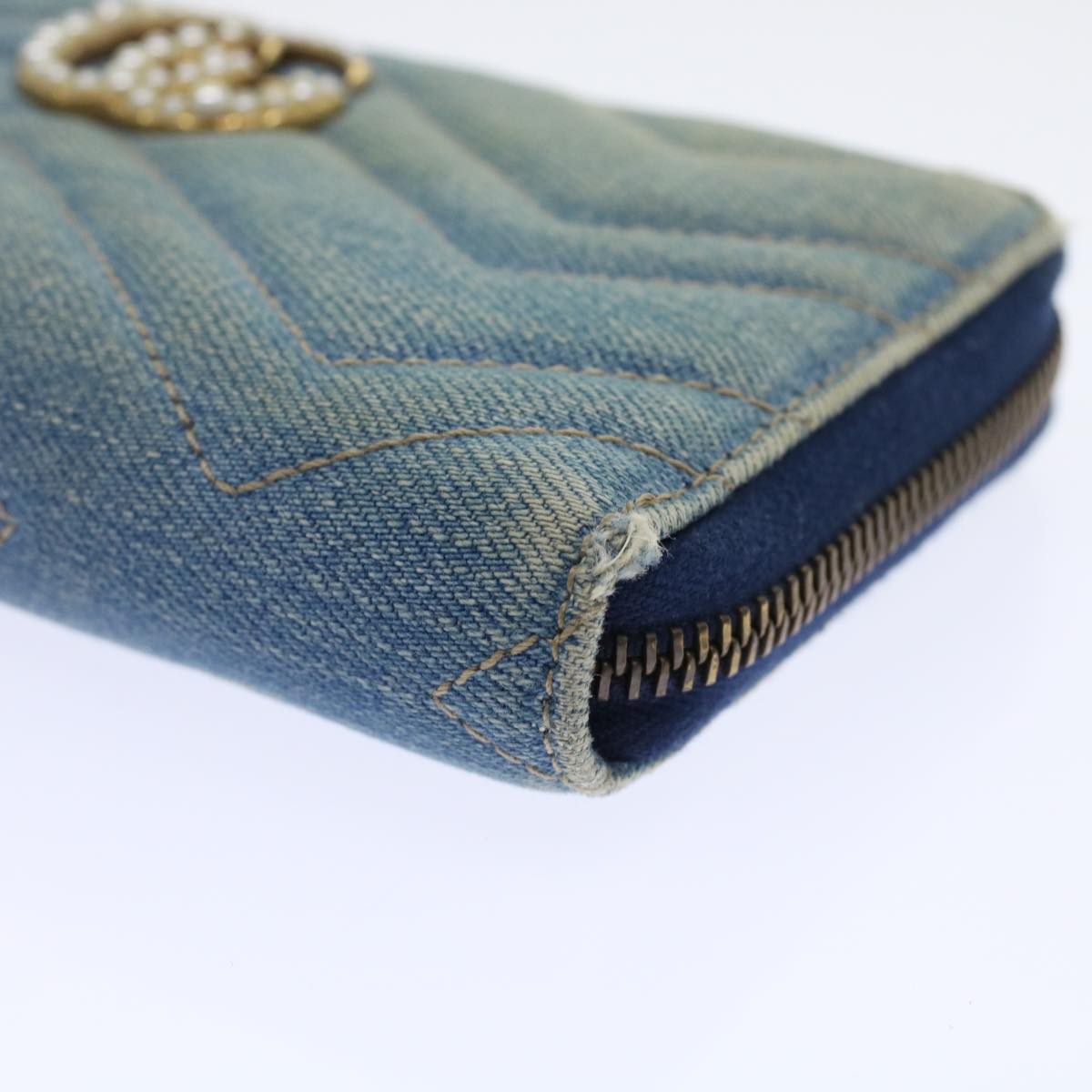 GUCCI GG Canvas Long Wallet Denim Blue 443123 Auth 45639