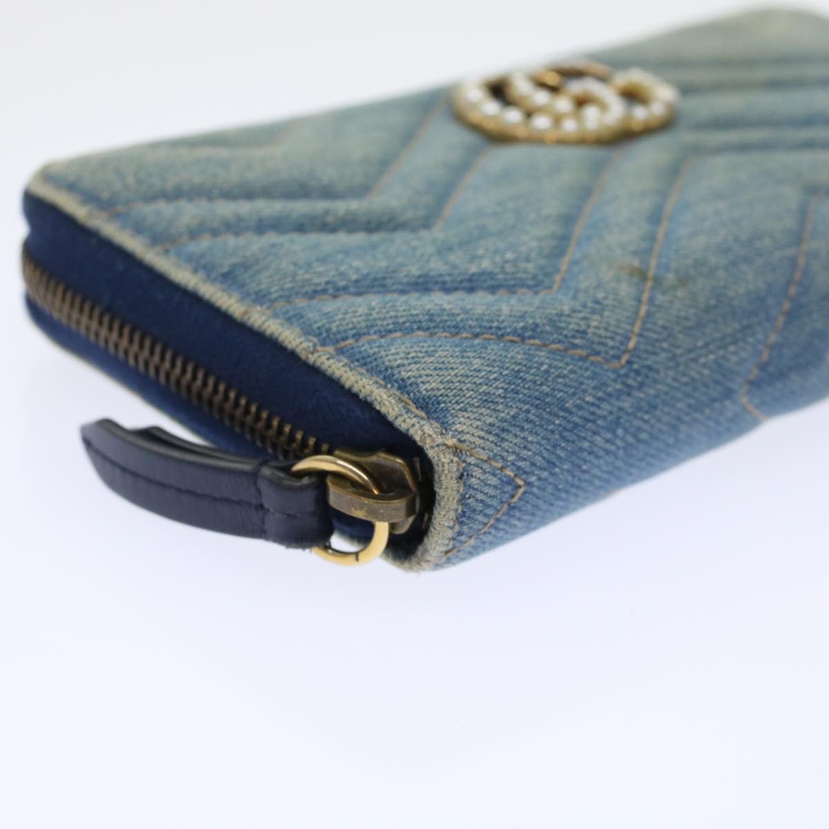 GUCCI GG Canvas Long Wallet Denim Blue 443123 Auth 45639