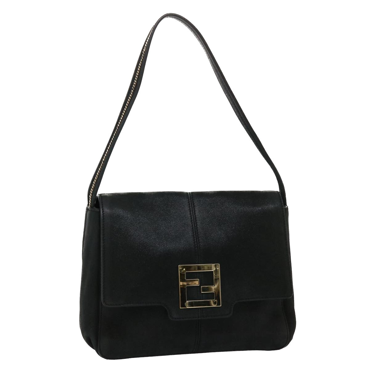 FENDI Shoulder Bag Leather Black Auth 45641