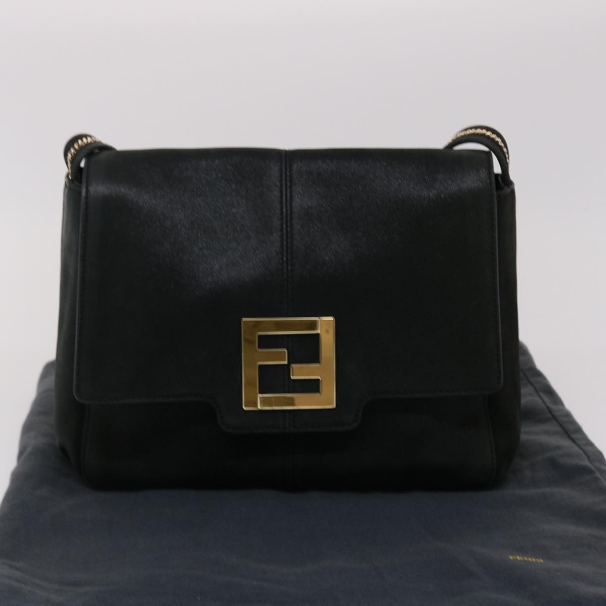 FENDI Shoulder Bag Leather Black Auth 45641