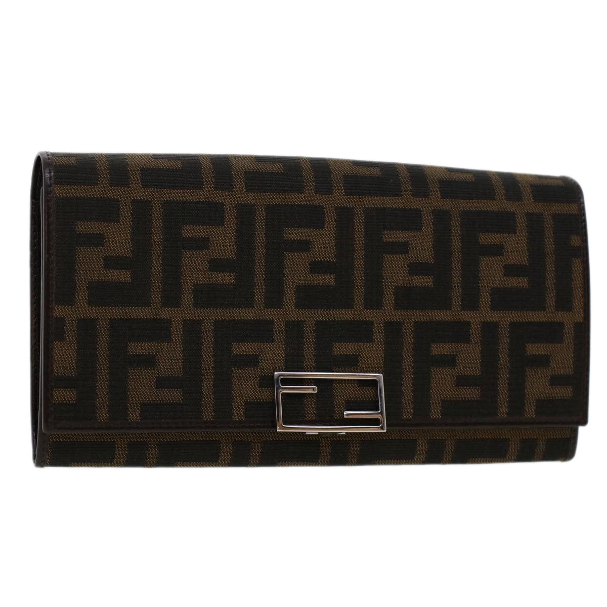 FENDI Zucca Canvas Long Wallet Black Brown Auth 45644