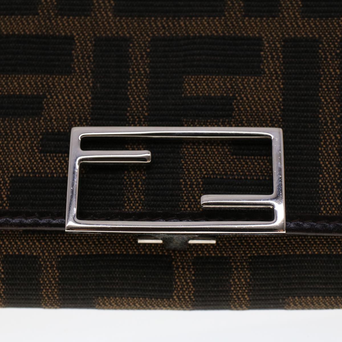 FENDI Zucca Canvas Long Wallet Black Brown Auth 45644