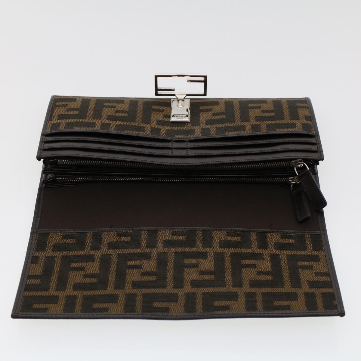 FENDI Zucca Canvas Long Wallet Black Brown Auth 45644