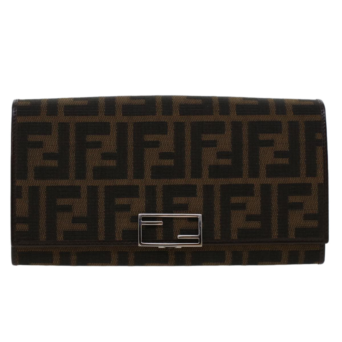 FENDI Zucca Canvas Long Wallet Black Brown Auth 45644