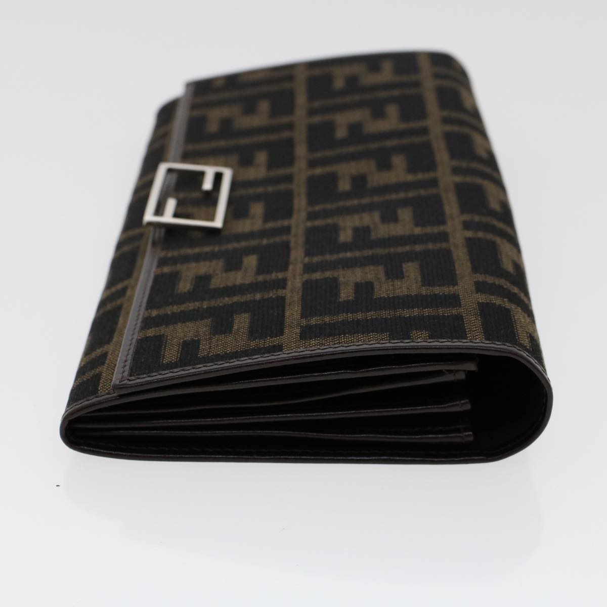 FENDI Zucca Canvas Long Wallet Black Brown Auth 45644