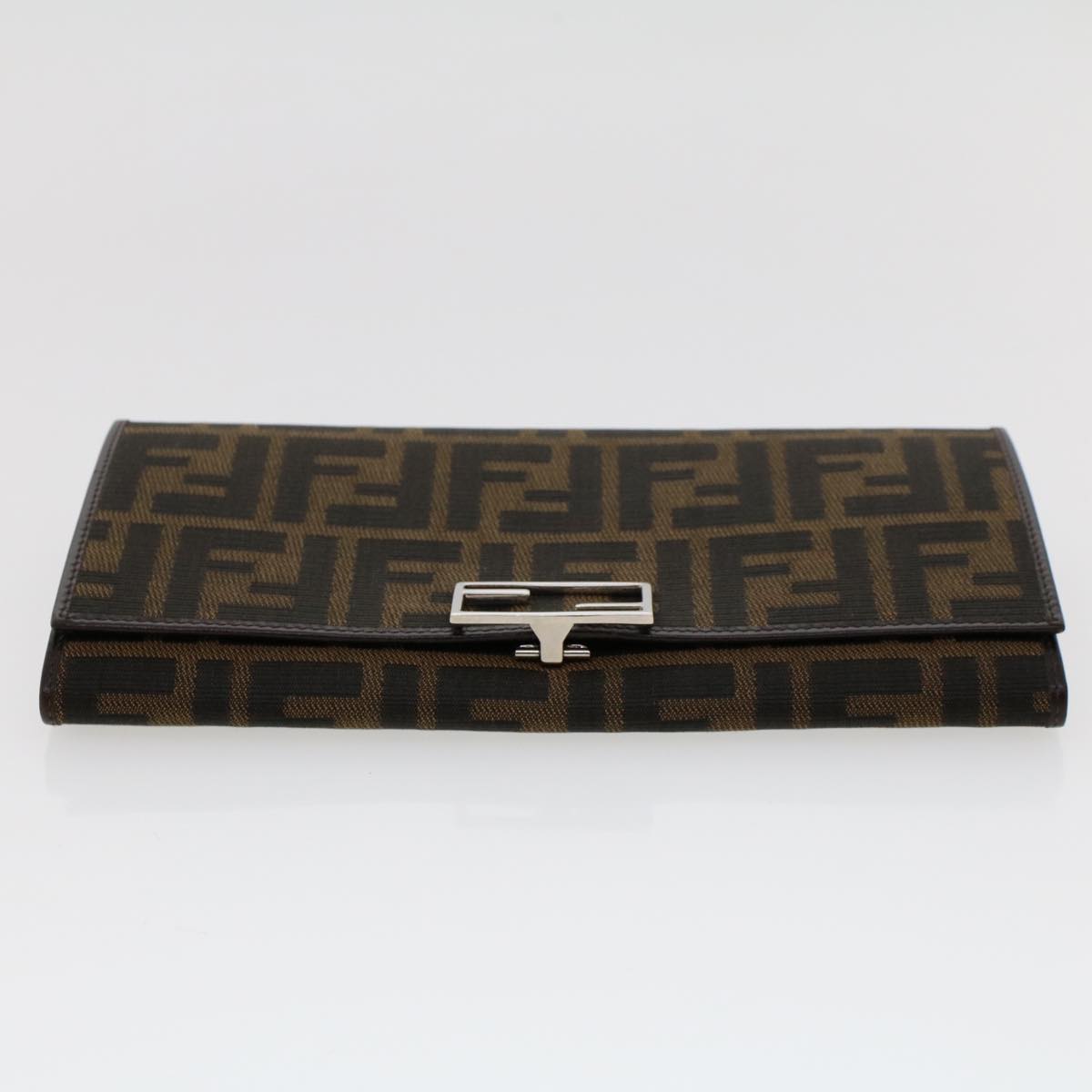 FENDI Zucca Canvas Long Wallet Black Brown Auth 45644