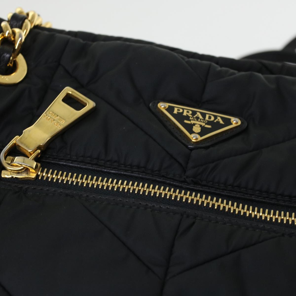 PRADA Chain Shoulder Bag Nylon Black Auth 45671