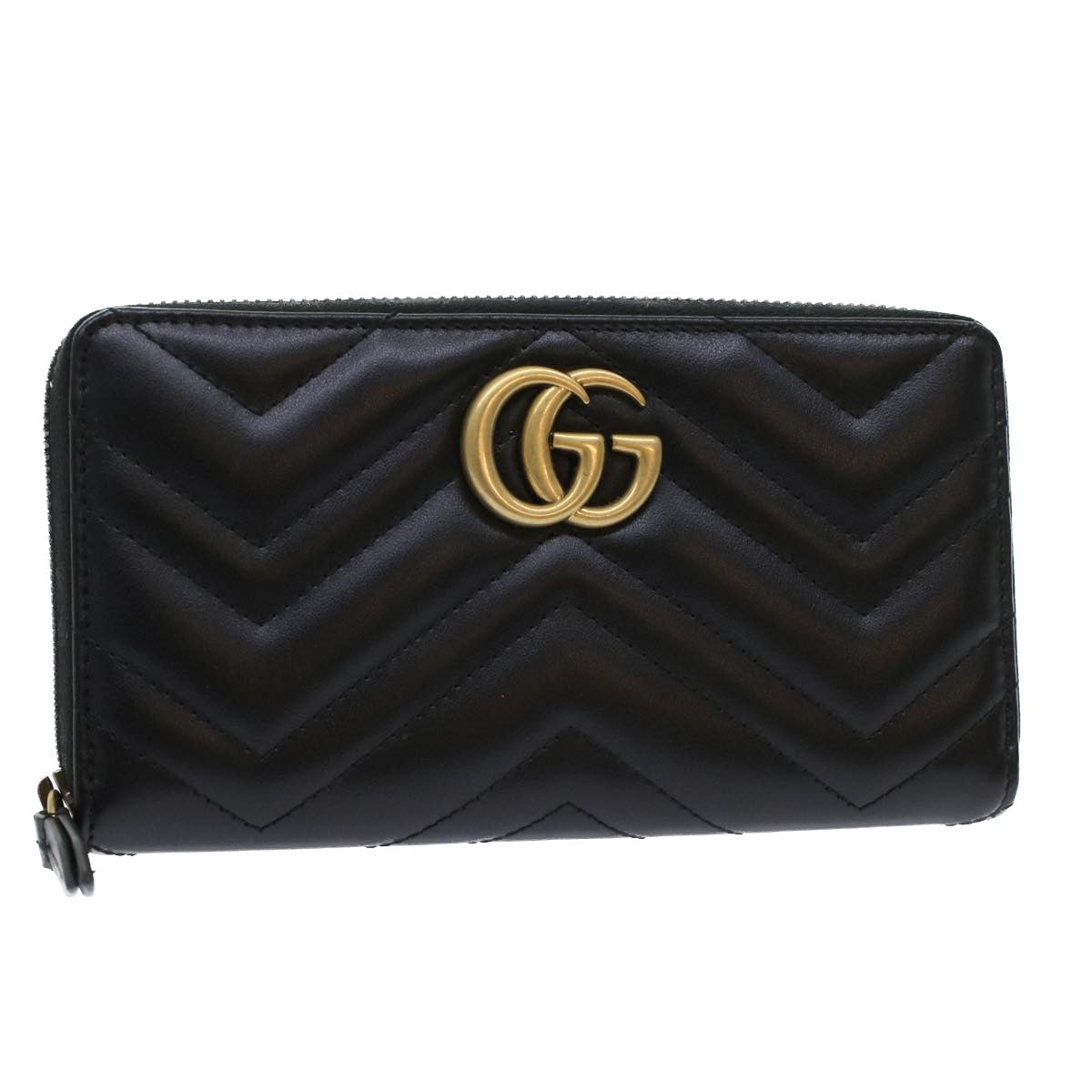 GUCCI GG Marmont Zip Around Wallet Long Wallet Black 443123 Auth 45675A