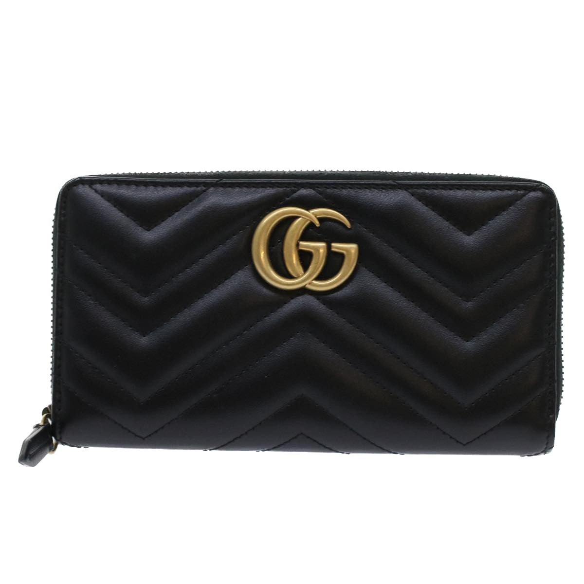 GUCCI GG Marmont Zip Around Wallet Long Wallet Black 443123 Auth 45675A