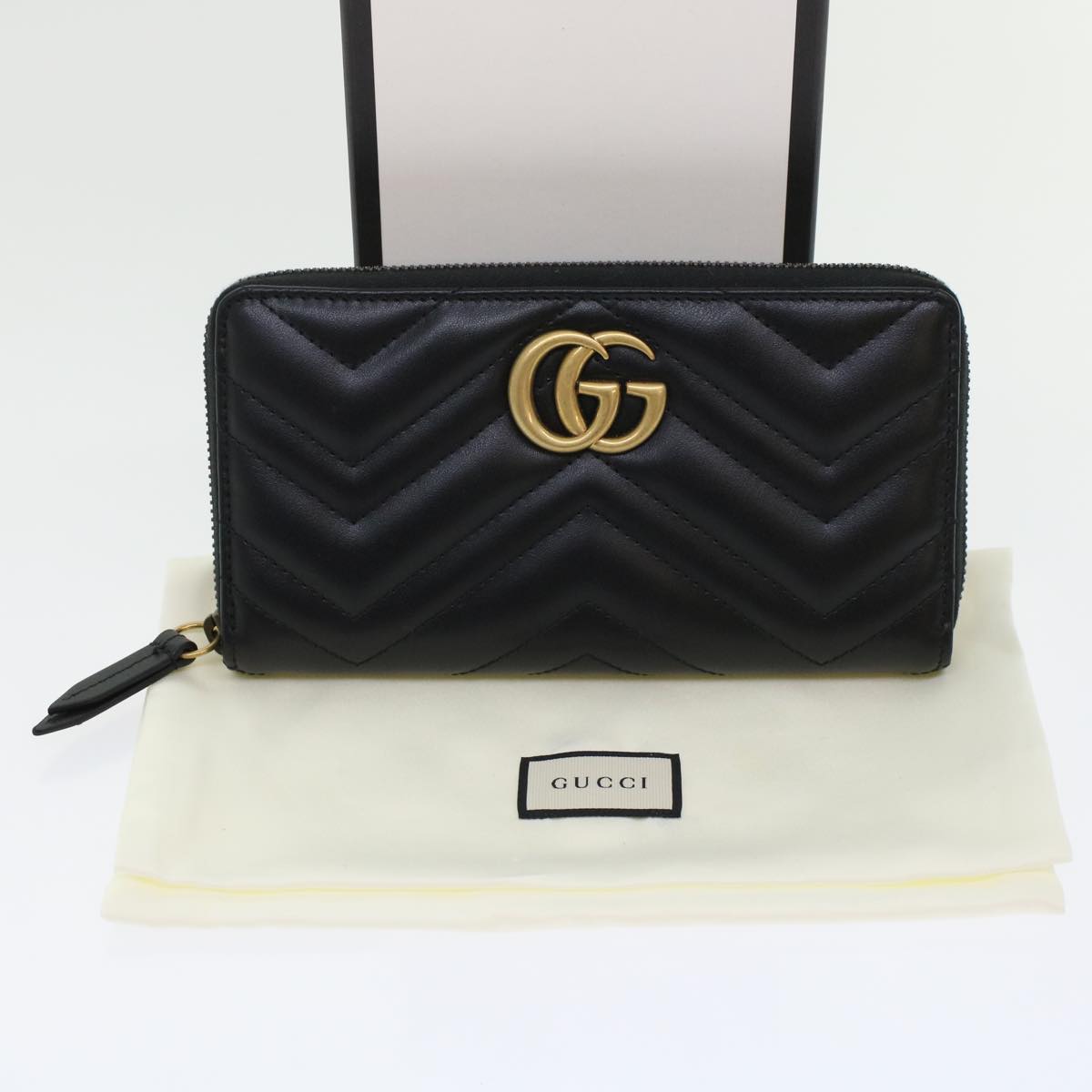 GUCCI GG Marmont Zip Around Wallet Long Wallet Black 443123 Auth 45675A