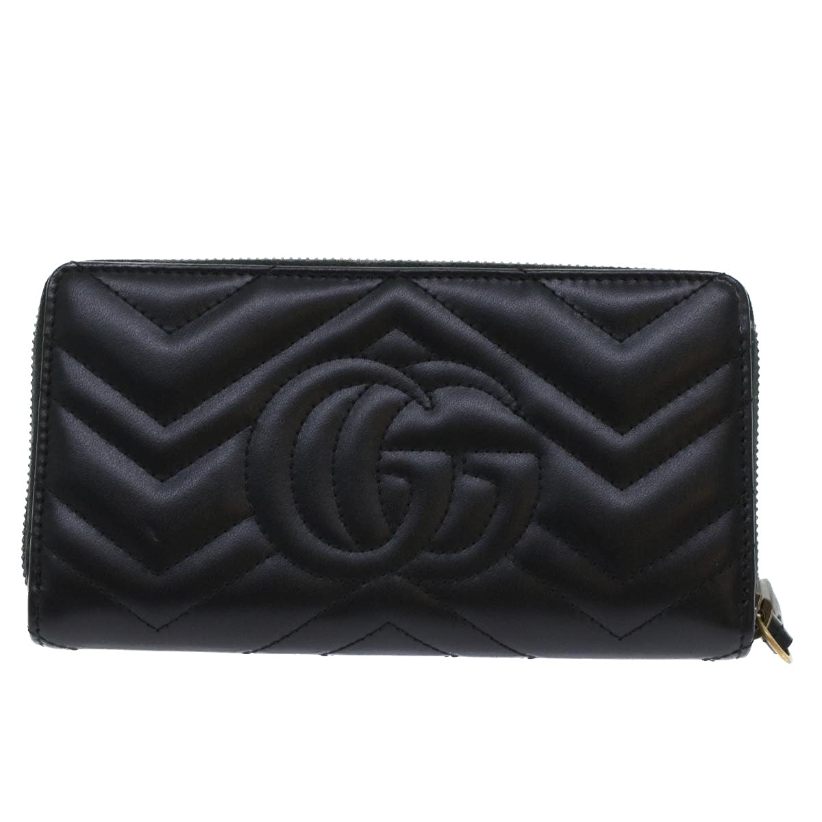 GUCCI GG Marmont Zip Around Wallet Long Wallet Black 443123 Auth 45675A - 0