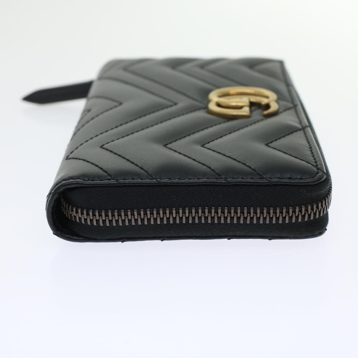 GUCCI GG Marmont Zip Around Wallet Long Wallet Black 443123 Auth 45675A