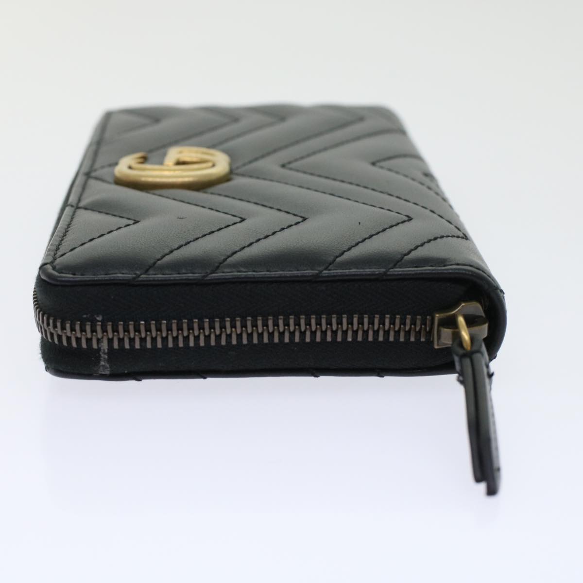 GUCCI GG Marmont Zip Around Wallet Long Wallet Black 443123 Auth 45675A