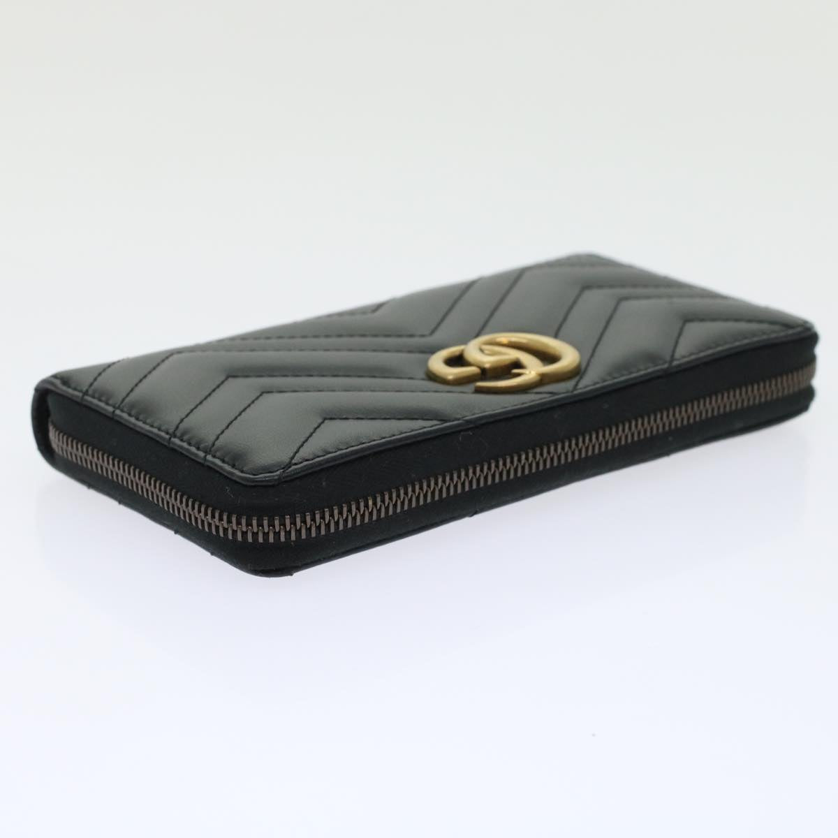 GUCCI GG Marmont Zip Around Wallet Long Wallet Black 443123 Auth 45675A