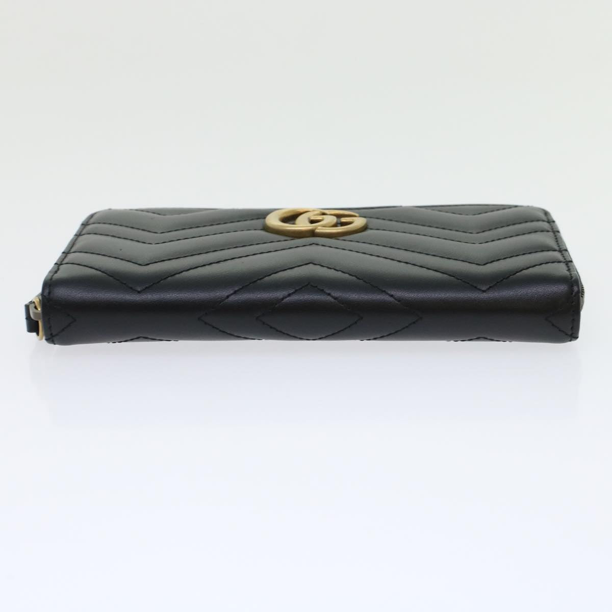 GUCCI GG Marmont Zip Around Wallet Long Wallet Black 443123 Auth 45675A